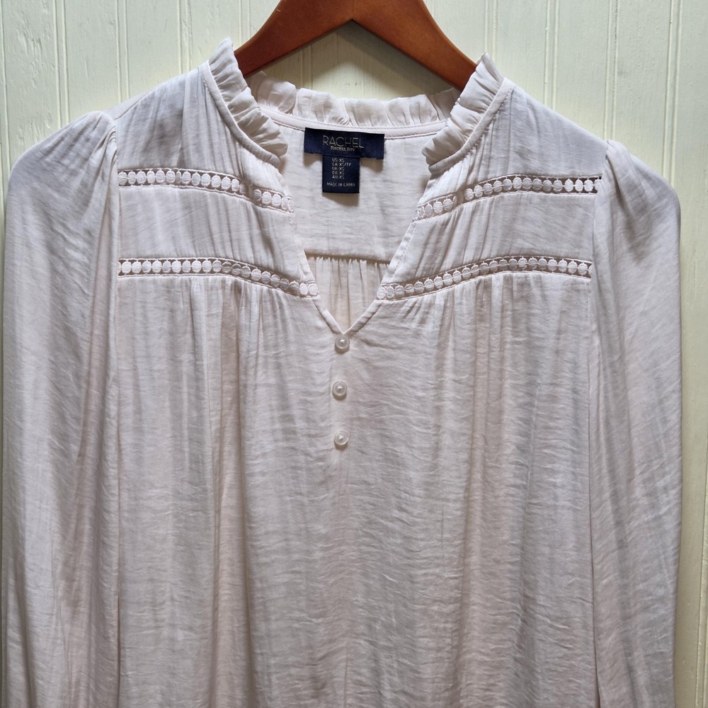 Rachel Rachel Roy Blouse Womens XS White Ruffle Henley Crochet Long Sleeve Top